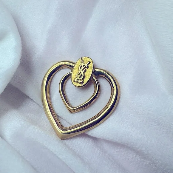 YSL Scarf Ring Heart Shape Gold Logo RARE 1980s Vintage yves saint laurent - Picture 3 of 11